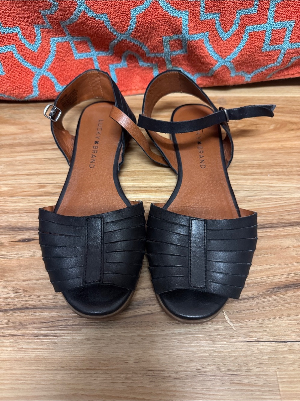 Lucky Brand Black Leather Strappy Peep-Toe Sandals- As is no returns